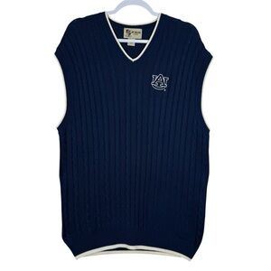 Vtg. Joe College Sports Auburn Tigers Cable Knit Sweater Vest XL Navy Blue White
